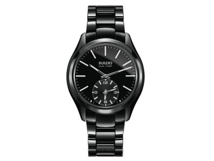 Herrenuhren Uhr ohne Datum aus Edelstahl, Keramik und Titan. Das Gehäuse ist rund und schwarz. Das Keramikarmband ist schwarz. Das Zifferblatt ist ein Index in schwarz.