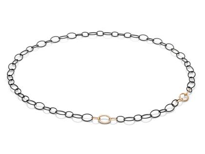 Jörg Kaiser Collier Edelstahl Schwarz Rotgold 70cm mit Brillanten 0,840ct – Halsschmuck Collier aus 750 Rotgold, Edelstahl und und .