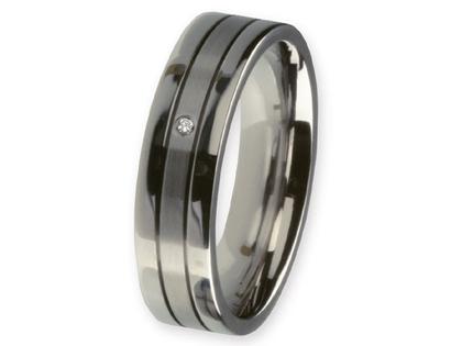 Ernstes Design Ring Nr. 112 R140V – Ringe Trauring mit Besatz aus Edelstahl.