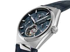 Frederique Constant Highlife Tourbillon Perpetual Calendar Manufacture Automatik Edelstahl 41mm blaues Zifferblatt Metallband – Herrenuhren Uhr mit Kalender aus Edelstahl und Leder. Das Gehäuse ist rund und silber. Das Edelstahlarmband ist silber. Das Zifferblatt ist ein Index in blau. – Ansicht 6