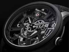 Maurice Lacroix Masterpiece Skeleton Label Noir Handaufzug Edelstahl Schwarz-DLC 43mm schwarzes Zifferblatt schwarzes Textilband – Herrenuhren Uhr ohne Datum aus DLC beschichtet, Edelstahl und PVD beschichtet. Das Gehäuse ist rund und schwarz. Das Textilarmband ist schwarz. Das Zifferblatt ist skelettiert und schwarz. – Ansicht 6