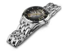 Hamilton Jazzmaster Open Heart Automatik Edelstahl 40mm schwarzes Zifferblatt Metallband – Herrenuhren Uhr ohne Datum aus Edelstahl. Das Gehäuse ist rund und silber. Das Edelstahlarmband ist silber. Das Zifferblatt ist ein Index in schwarz. – Ansicht 3