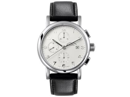 Mühle Glashütte Antaria Chronograph mit Datum weiß – Herrenuhren Chronograph aus Edelstahl. Das Armband ist ein Lederarmband. Der Zifferblatt ist ein Index.