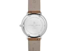Frederique Constant Classics Moonphase Quarz Edelstahl 39mm blaues Zifferblatt braunes Lederband – Herrenuhren Uhr ohne Datum aus Edelstahl und Leder. Das Gehäuse ist rund und silber. Das Lederarmband ist braun. Das Zifferblatt ist römisch und blau. – Ansicht 3