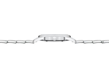 Nomos Glashütte Club Sport neomatik 39 Ember Automatik Edelstahl beiges Zifferblatt Metallband Glasboden – Herrenuhren Uhr ohne Datum aus Edelstahl. Das Gehäuse ist rund und silber. Das Edelstahlarmband ist silber. Das Zifferblatt ist arabisch Index und beige. – Ansicht 5