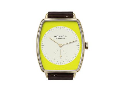 Nomos Glashütte Lux Zikade Handaufzug Roségold 38,5mm weiß-gelbes Zifferblatt braunes Lederband – Damenuhren Uhr ohne Datum aus 750 Rotgold. Das Gehäuse ist sonstige Form und roségold. Das Lederarmband ist braun. Das Zifferblatt ist ein Index in gelb. – Ansicht 3