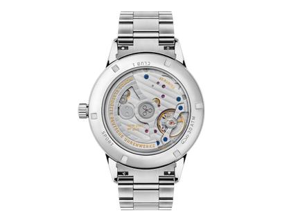 Nomos Glashütte Club Sport neomatik 42 Datum Automatik Edelstahl 42mm schwarzes Zifferblatt Metallband – Herrenuhren Uhr mit Datum aus Edelstahl. Das Gehäuse ist rund und silber. Das Edelstahlarmband ist silber. Das Zifferblatt ist arabisch Index und schwarz. – Ansicht 3