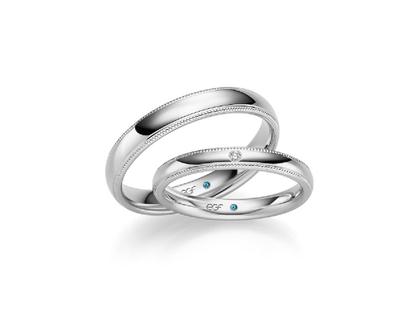 Eduard G. Fidel EGF  Trauringpaar Weißgold 3,0mm gewölbt mit Brillant 0,015ct – Ringe Trauring mit Besatz aus 585 Weißgold.
