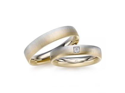 Gerstner Sonnenlicht Trauring Paar aus 750/- Gold mit Princess-Diamant 0,100ct – Ringe Trauring mit Besatz aus 750 Gelbgold/Weißgold.