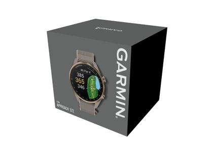 Garmin Approach S72 Titan Grau-DLC 43mm digitales Display graues Textilband – Herrenuhren Uhr Multifunktion aus Keramik und Kunststoff. Das Gehäuse ist rund und grau. Das Textilarmband ist grau. Das Zifferblatt ist digital und schwarz. – Ansicht 7