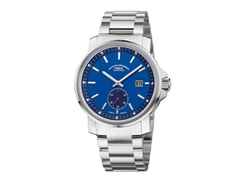 Mühle Glashütte 29er Big Kleine Sekunde Automatik Edelstahl 42,4mm blaues Zifferblatt Metallband – Herrenuhren Uhr mit Datum aus Edelstahl. Das Gehäuse ist rund und silber. Das Edelstahlarmband ist silber. Das Zifferblatt ist ein Index in blau.