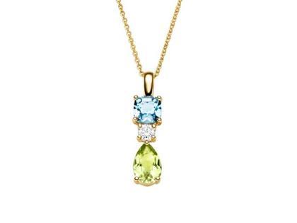 Elaine Firenze Kette mit Anhänger Gelbgold mit blauem Topas grünem Peridot und Brillant 0,060ct – Halsschmuck Kette mit Anhänger aus 585 Gelbgold.
