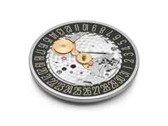 Nomos Glashütte Tangente 38 Datum "175 Years Watchmaking - Tiefseegrau" Handaufzug Edelstahl schwarzes Zifferblatt graues Textilband Glasboden – Herrenuhren Uhr mit Datum aus Edelstahl. Das Gehäuse ist rund und silber. Das Textilarmband ist grau. Das Zifferblatt ist arabisch Index und schwarz. – Ansicht 6