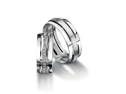 Furrer Jacot Trauring Paar Nr.  2 – Ringe Trauring mit Besatz aus 750 Weißgold.