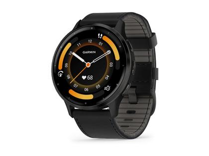 Garmin Venu 3 faserverstärktes Polymer Schiefergrau 45mm schwarzes Lederband – Herrenuhren Uhr Multifunktion aus Edelstahl, Kautschuk, Kunststoff und PVD beschichtet. Das Gehäuse ist rund und anthrazit. Das Lederarmband ist schwarz. Das Zifferblatt ist digital und schwarz. – Ansicht 7