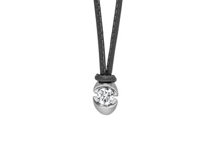 Schaffrath Colortaire Collier Leder (Jet Black) und Weißgold mit Brillant 0,400ct – Halsschmuck Collier in schwarz und aus 750 Weißgold und Leder.