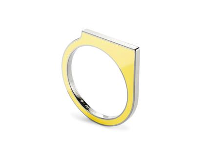 Niessing Setario Square Ring Fine Gray mit gelb-orangener Emaille – Ringe Ring aus 750 Weißgold, Emaille und und .
