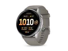 Garmin Venu 4 Quarz Edelstahl und Polymer 45mm digitales Zifferblatt graues Silikonband – Herrenuhren Uhr Multifunktion aus Edelstahl und Faserverstärktes Polymer. Das Gehäuse ist rund und silber. Das Kautschuk / Kunststoff / Silikon Armband ist grau. Das Zifferblatt ist digital und schwarz. – Ansicht 2