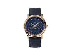 Frederique Constant Classics Index Business Timer Quarz Edelstahl roségold 40mm blaues Zifferblatt blaues Lederband – Herrenuhren Uhr mit Datum aus Edelstahl, Leder, PVD beschichtet und vergoldet. Das Gehäuse ist rund und roségold. Das Lederarmband ist blau. Das Zifferblatt ist ein Index in blau.