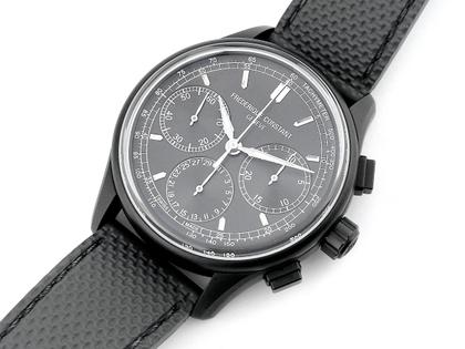 Frederique Constant Flyback Chronograph Manufacture Automatik Titan PVD-Schwarz 42mm schwarzes Zifferblatt Kautschukband FC-760DG4TH6 Full Set Occasion Neu – Herrenuhren Uhr mit Datum aus PVD beschichtet und Titan. Das Gehäuse ist rund und schwarz. Das Kautschuk / Kunststoff / Silikon Armband ist anthrazit. Das Zifferblatt ist ein Index in anthrazit. – Ansicht 4