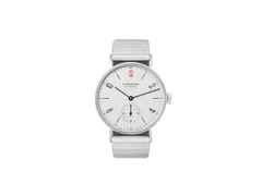 Nomos Glashütte Tangente 35 neomatik Ärzte ohne Grenzen Automatik Edelstahl 35mm weißes Zifferblatt Metallband – Damenuhren Uhr ohne Datum aus Edelstahl. Das Gehäuse ist rund und silber. Das Edelstahlarmband ist schwarz. Das Zifferblatt ist arabisch Index und silber.