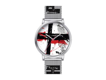 Herrenuhren Uhr mit Datum aus Edelstahl. Das Gehäuse ist rund und silber. Das Edelstahlarmband ist silber. Das Zifferblatt ist ein Index in weiß.
