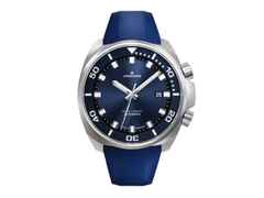 Junghans Aquaris Blue Automatik Edelstahl 47mm blaues Zifferblatt Metallband und blaues Kautschukband – Herrenuhren Uhr mit Datum aus Edelstahl und Kautschuk. Das Gehäuse ist rund und silber. Das Edelstahlarmband ist silber. Das Zifferblatt ist ein Index in blau. – Ansicht 2