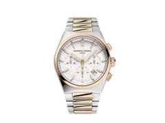 Frederique Constant Highlife Chronograph Automatic Edelstahl 41mm Roségold-PVD silberfarbenes Zifferblatt Metallband – Herrenuhren Chronograph aus Edelstahl, Kautschuk und PVD beschichtet. Das Gehäuse ist rund und silber-roségold. Das Edelstahlarmband ist silber-roségold. Das Zifferblatt ist ein Index in silber.