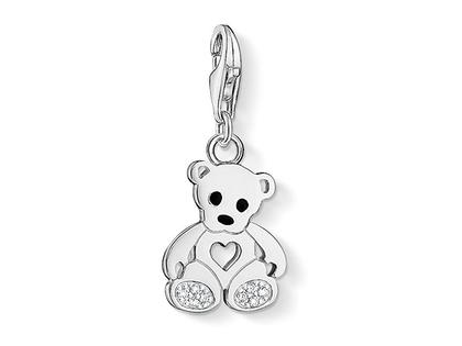 Thomas Sabo Charm-Anhänger Teddybär mit Herz 1119 – Anhänger Anhänger mit Besatz in silber und aus 925 Silber und Emaille.