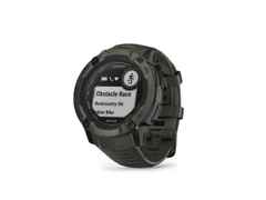 Garmin Instinct 2X Solar faserverstärktes Polymer moosgrün 50 mm Kautschukband moosgrün – Damenuhren Uhr Multifunktion aus Kautschuk und Kunststoff. Das Gehäuse ist rund und grün. Das Kautschuk / Kunststoff / Silikon Armband ist grün. Das Zifferblatt ist digital und schwarz. – Ansicht 2