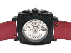 Union Glashütte Averin Chronograph Automatik Edelstahl Schwarz-DLC 41mm schwarzes Zifferblatt Textilband D015.527.38.051.00 Full Set Top mit Garantie Occasion – Herrenuhren Chronograph aus DLC beschichtet und Edelstahl. Das Gehäuse ist quadratisch und schwarz. Das Textilarmband ist schwarz. Das Zifferblatt ist arabisch Index und schwarz. – Ansicht 2