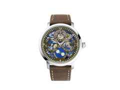 Frederique Constant Slimline Perpetual Calendar Manufacture - The Naked Watchmaker Automatik Edelstahl 42mm braunes Zifferblatt braunes Textilband Limited Edition – Herrenuhren Uhr mit Kalender aus Edelstahl. Das Gehäuse ist rund und silber. Das Textilarmband ist braun. Das Zifferblatt ist arabisch Index und braun.