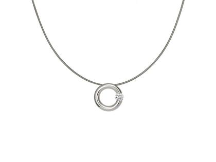 Niessing Spannring Anhänger 14mm Weißgold poliert 0,16 ct – Halsschmuck Anhänger mit Besatz aus 750 Weißgold.