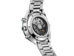 TAG Heuer Carrera Chronograph Automatik Edelstahl 44mm grünes Zifferblatt Metallband – Herrenuhren Chronograph aus Edelstahl und Keramik. Das Gehäuse ist rund und silber. Das Edelstahlarmband ist silber. Das Zifferblatt ist ein Index in grün. – Ansicht 3