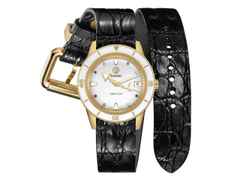 Rado Captain Cook Automatik Edelstahl gelbgold beschichtet 37 mm Marina Hoermanseder Edition – Damenuhren Uhr mit Datum aus Edelstahl, Leder und PVD beschichtet. Das Gehäuse ist rund und gelbgold. Das Edelstahlarmband ist gelbgold. Das Zifferblatt ist ein Index in weiß. – Ansicht 3