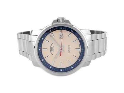 Mühle Glashütte 29er Big Sand Automatik Edelstahl 42,4mm Metallband M1.25.36 MB Full Set mit Garantie Occasion Neu – Herrenuhren Uhr mit Datum aus Edelstahl. Das Gehäuse ist rund und silber. Das Metallarmband ist silber. Das Zifferblatt ist ein Index in beige.