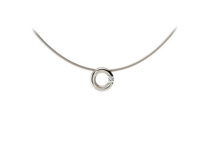 Niessing Spannring Anhänger 12mm Weißgold poliert 0,10 ct – Halsschmuck Anhänger mit Besatz aus 750 Weißgold.
