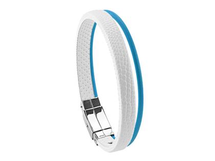 Wendestein/ Balance Band Armband Urban White Kalbsleder geprägt hellblau – Armschmuck Armband aus Edelstahl, Kautschuk, Leder und und .