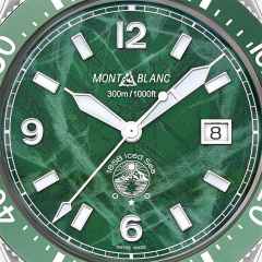 Montblanc 1858 Iced Sea Automatic Date grün Metallband – Herrenuhren Uhr mit Datum aus Edelstahl und Keramik. Das Gehäuse ist rund und silber. Das Edelstahlarmband ist silber. Das Zifferblatt ist arabisch Index und grün. – Ansicht 5
