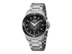 Mühle Glashütte Sportivo  Großdatum Automatik Edelstahl 42,5mm schwarzes Zifferblatt Metallband – Herrenuhren Uhr mit Datum aus Edelstahl, Keramik und Leder. Das Gehäuse ist rund und silber. Das Edelstahlarmband ist silber. Das Zifferblatt ist arabisch Index und schwarz.