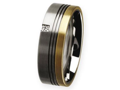 Ernstes Design Ring Nr. 302 R77 – Ringe Ring mit Besatz aus Edelstahl, 750 Gelbgold und und .