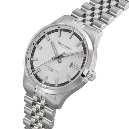 Bruno Söhnle Glashütte Turin Automatik Edelstahl 39,5mm hellgraues Zifferblatt Metallband – Herrenuhren Uhr mit Datum aus Edelstahl. Das Gehäuse ist rund und silber. Das Edelstahlarmband ist silber. Das Zifferblatt ist ein Index in grau. – Ansicht 2