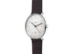 Sternglas Hamburg Quarz Edelstahl 42mm weißes Zifferblatt braunes Lederband – Herrenuhren Uhr mit Datum aus Edelstahl und Leder. Das Gehäuse ist rund und silber. Das Lederarmband ist braun. Das Zifferblatt ist arabisch Index und weiß. – Ansicht 2