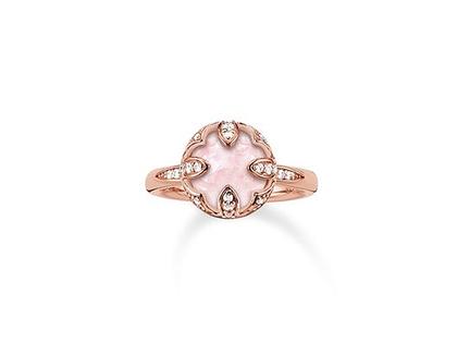 Thomas Sabo The Purity of Lotos Damering rosé Rosenquarz – Ringe Ring mit Besatz aus 925 Silber und und vergoldet.