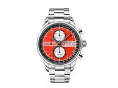 Union Glashütte Viro Chronograph Silvretta Classic 2023 Limited Edition rot-schwarzes Zifferblatt schwarzes Lederband – Herrenuhren Chronograph aus Edelstahl. Das Gehäuse ist rund und silber. Das Lederarmband ist schwarz. Das Zifferblatt ist ein Index in rot. – Ansicht 2