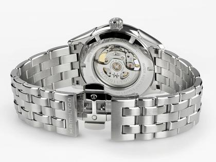 Hamilton Jazzmaster Open Heart Automatik Edelstahl 42mm blaues Zifferblatt Metallband – Herrenuhren Uhr ohne Datum aus Edelstahl. Das Gehäuse ist rund und silber. Das Edelstahlarmband ist silber. Das Zifferblatt ist ein Index in blau. – Ansicht 3
