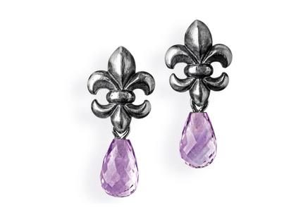 Drachenfels Design Lilienkönigin Ohrstecker klein Lilie Vintage Amethyst – Ohrschmuck Ohrstecker aus 925 Silber.