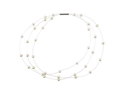 Juwelier Roller Wasserfallkette mit Süßwasserperlen weiß Edelstahl 43cm – Halsschmuck Collier aus Edelstahl.