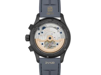 Frederique Constant Flyback Chronograph Manufacture Automatik Titan 42mm graues Zifferblatt graues Kautschukband Limited Edition – Herrenuhren Chronograph aus Kautschuk, Leder, PVD beschichtet und Titan. Das Gehäuse ist rund und schwarz. Das Edelstahlarmband ist grau. Das Zifferblatt ist ein Index in grau. – Ansicht 2
