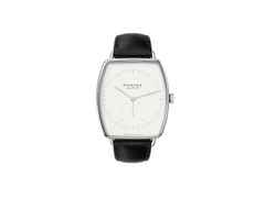 Nomos Glashütte Lux Handaufzug Weißgold 38,5mm weißes Zifferblatt braunes Lederband – Herrenuhren Uhr ohne Datum aus 750 Weißgold. Das Gehäuse ist sonstige Form und silber. Das Lederarmband ist schwarz. Das Zifferblatt ist ein Index in weiß.